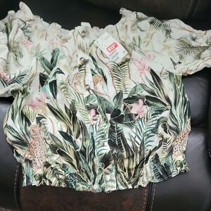 H&M White Tropical Print Skirt